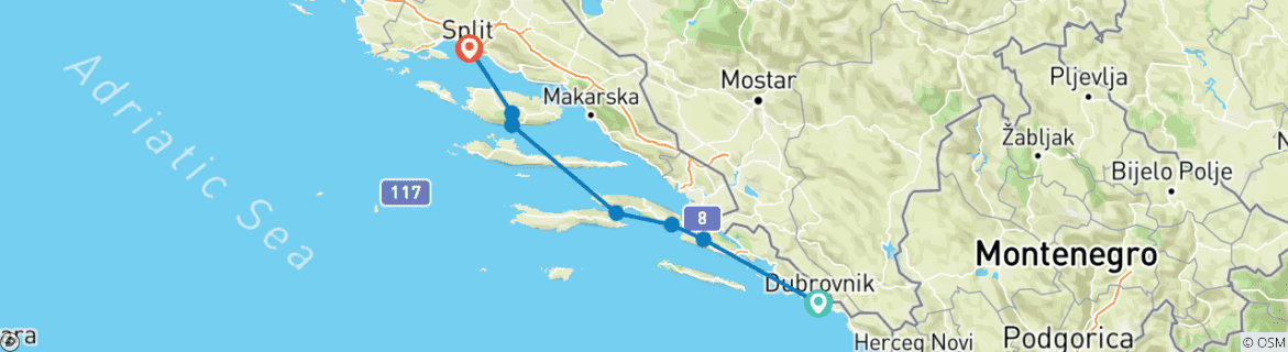 Map of Croatia Island Express Premium Plus - 6 Days