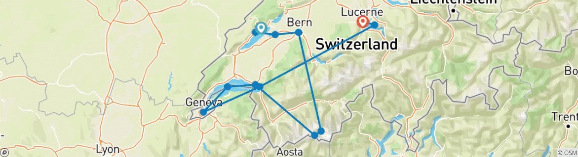 Karte von Schweiz: Versteckte Pfade und majestätische Gipfel (von Neuchatel bis Luzern)