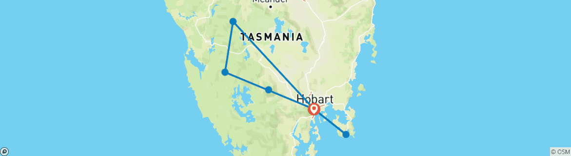 Map of Cradle Mountain and Port Arthur Tour