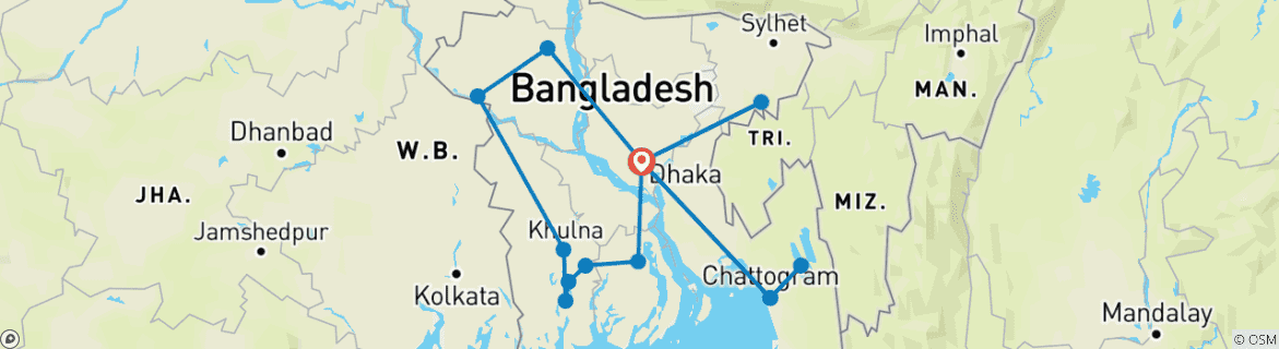 Image d'une carte montrant l'itinéraire du circuit