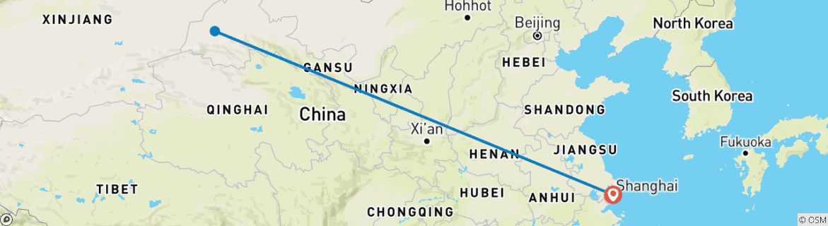 Map of Private 3-Day Tour to Mogao Caves in Dunhuang from Shanghai by air