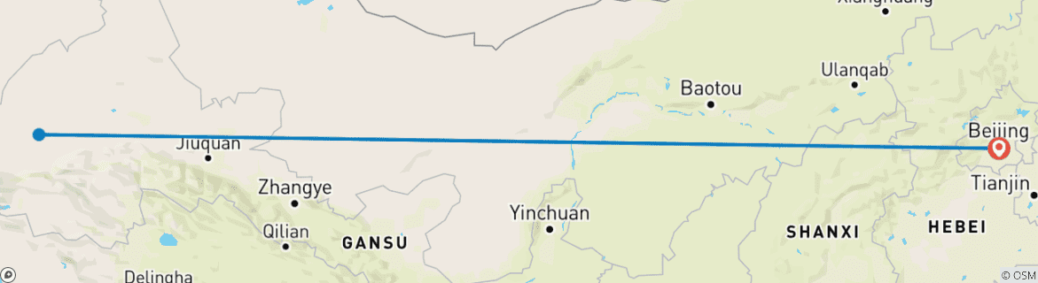 Map of Private 3-Day Tour to Mogao Caves in Dunhuang from Beijing by Air