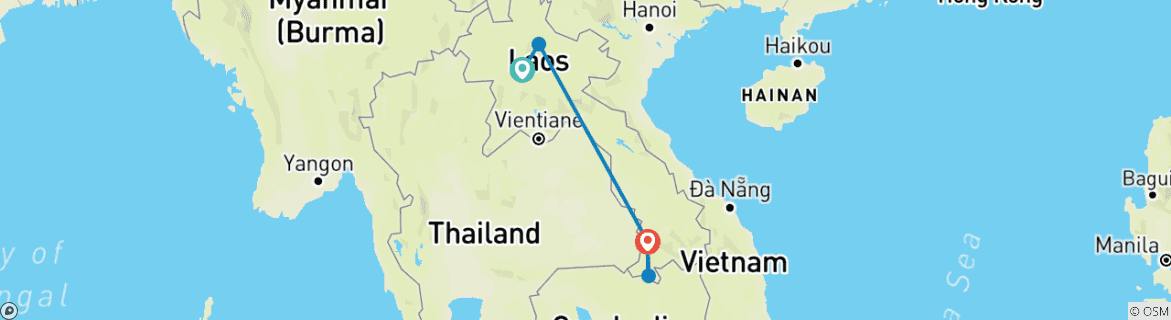 Map of 9-Day Explore Northern to Southern Laos and the 4000 Islands