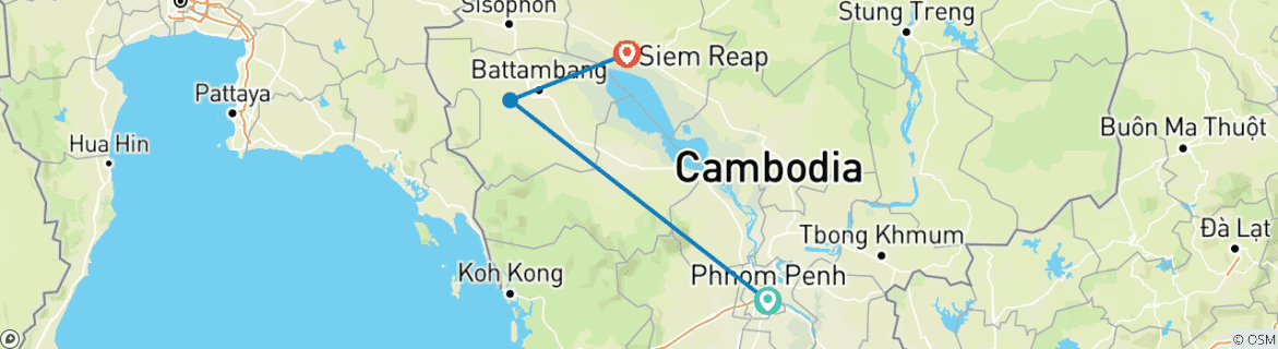 Map of 7-Day Cambodia Highlights & Adventure Tours