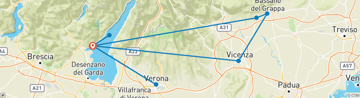 Carte du circuit Lac de Garde, Vérone et les joyaux cachés de la Vénétie