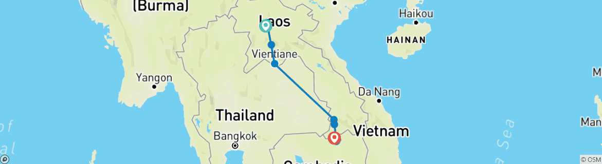 Map of 10 Days Laos Treasure