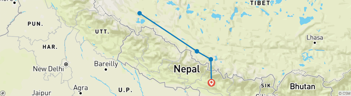 Map of Mount Kailash Tour- Drive In Drive Out