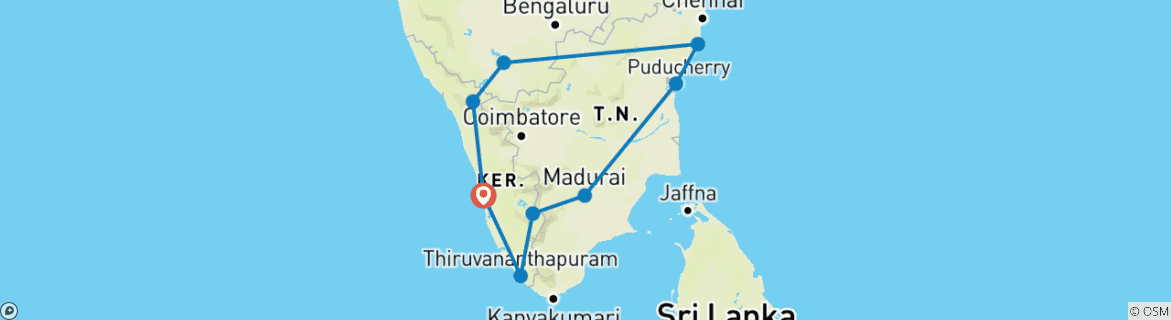 Map of South India Tour