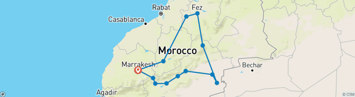 Foto van een kaart met de route van de rondreis