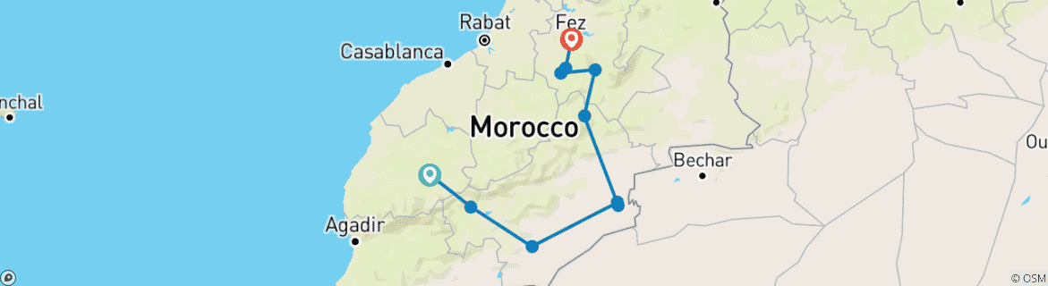 Image d'une carte montrant l'itinéraire du circuit