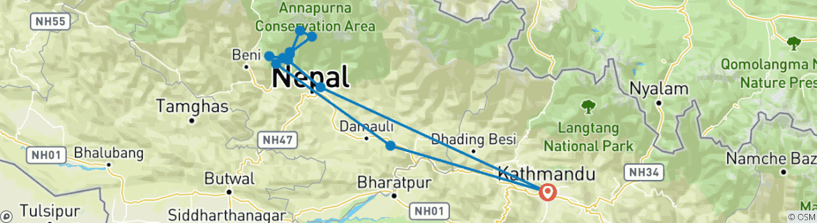 Carte du circuit Camp de base de l'Annapurna