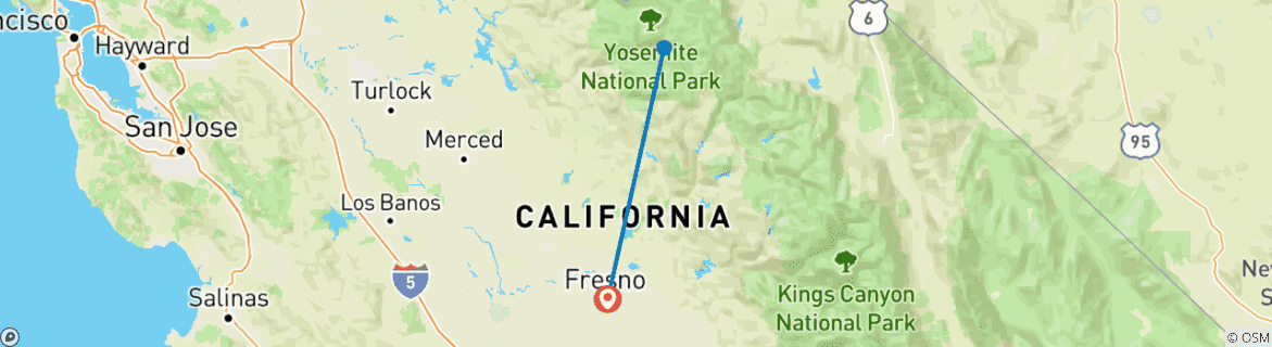 Map of John Muir Trail: Florence Lake to Yosemite