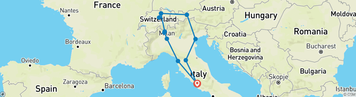 Map of Italy and Switzerland