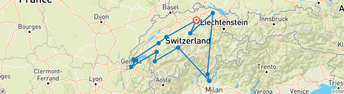 Karte von Schweizer Hauptstädte (14 Destinationen)