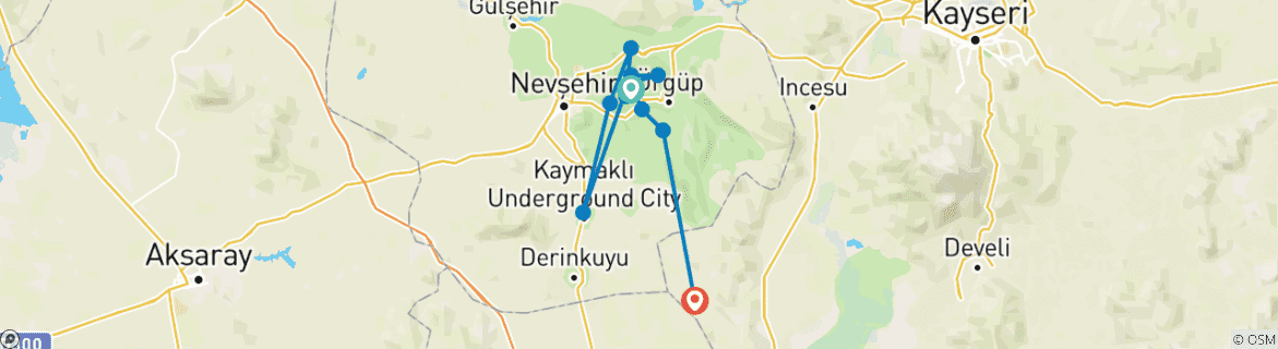 Carte du circuit 2 nuits et 3 jours en Cappadoce (circuit privé)