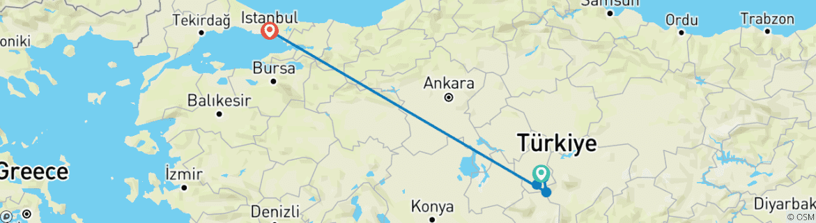 Kaart van 2 Nachten 3 Dagen Cappadocië Arrangement vanuit Istanbul met vluchten
