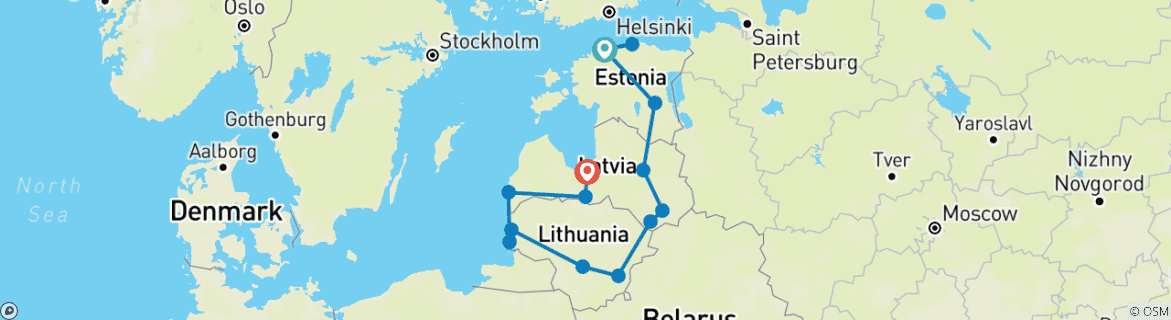 Map of Tour Baltic Adventures (minimum booking of 2 guests)