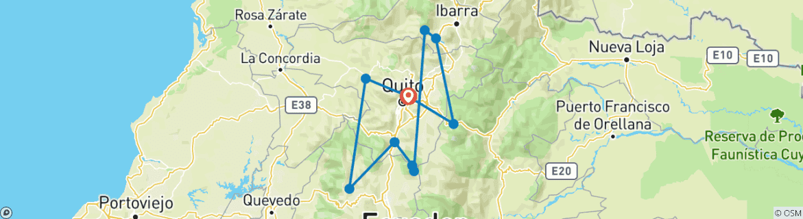 Map of 8 Days Ecuadorian Adventure, Exploring Nature, Culture, and Wonders