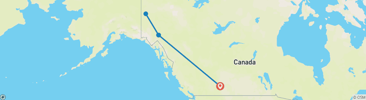 Map of Northern Lights and Gold Rush Glory from Calgary