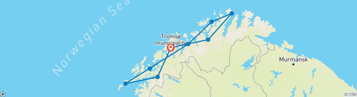 Mapa de Aventura Lofoten y Cabo Norte: Viaje por carretera al fin del mundo