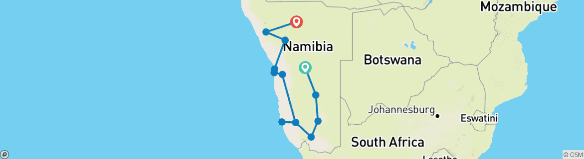 Karte von Namibia Roadtrip: Canyonscape & Safari Adventure