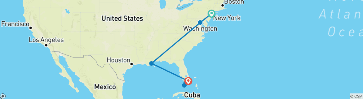 Map of USA Adventure: East Coast & Southern Soul