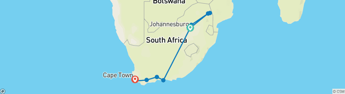 Karte von Südafrika Roadtrip: Abenteuer zwischen Krüger, Kap & Küste (einschließlich Phalaborwa)