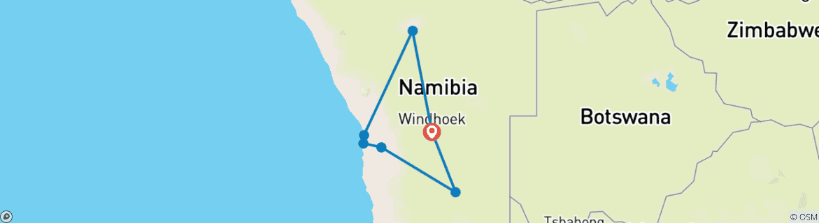 Map of Namibia Bucketlist: Desert Glamping & Safari Road Trip