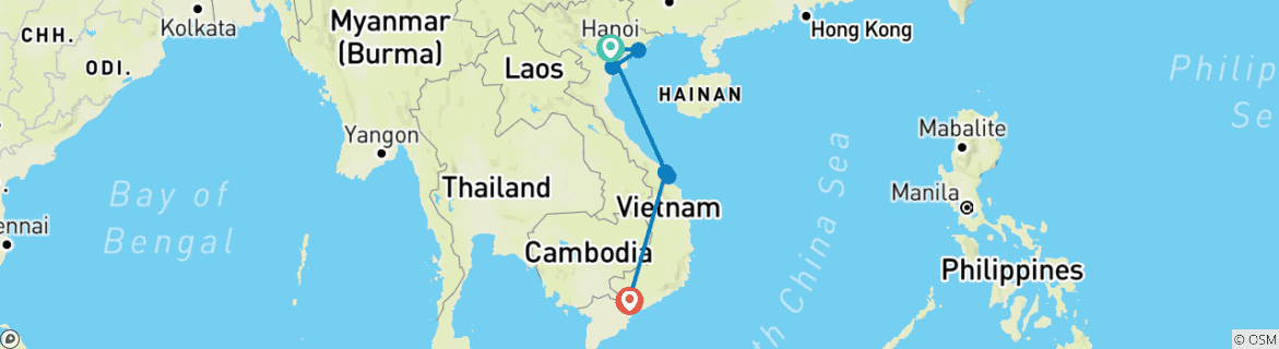 Map of Vietnam Bucketlist: Halong Bay, Lantern City & Mekong Delta (8 destinations)