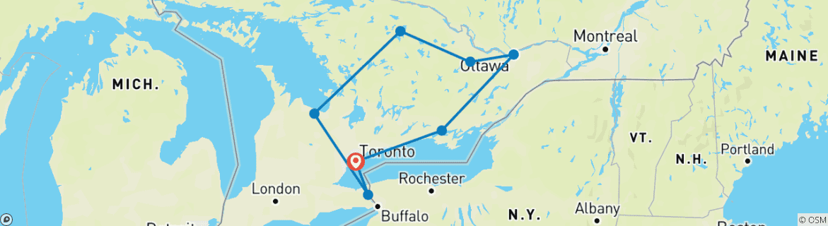 Carte du circuit La liste de choses à faire en Ontario : Roadtrip, Vie sauvage & Scènes urbaines !