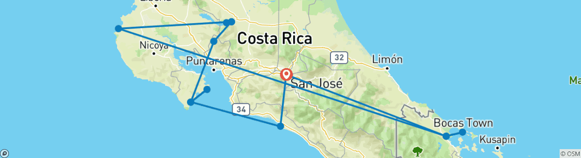 Kaart van Costa Rica & Panama: Toekan ontmoet droomstrand!