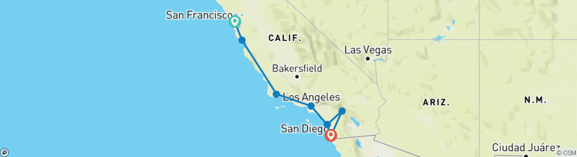 Map of California Bucketlist: Beach Lovers & Road Trip Summers (9 destinations)