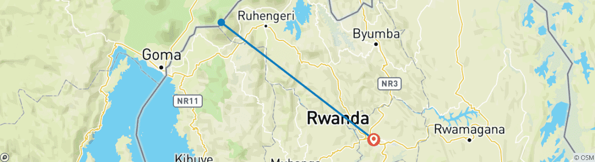 Map of 5 Days Rwanda Gorilla & Golden Monkey Trekking -Luxury Accommodations