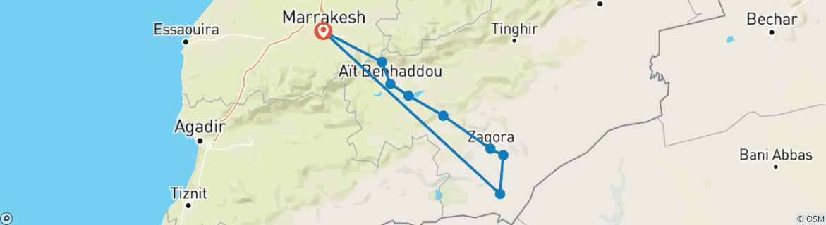 Image d'une carte montrant l'itinéraire du circuit