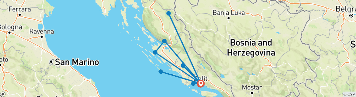 Carte du circuit Les parcs nationaux de Croatie