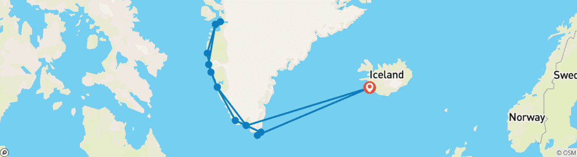 Image of a map showing the route of the tour