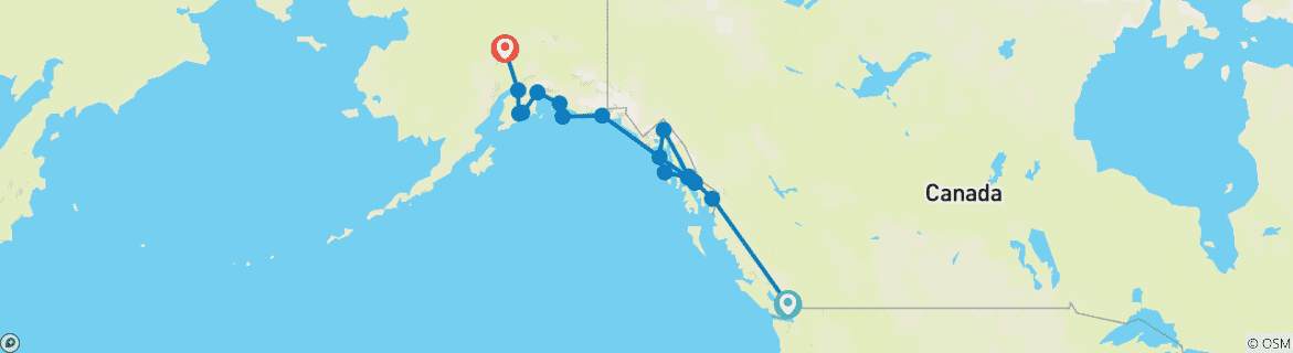 Image of a map showing the route of the tour