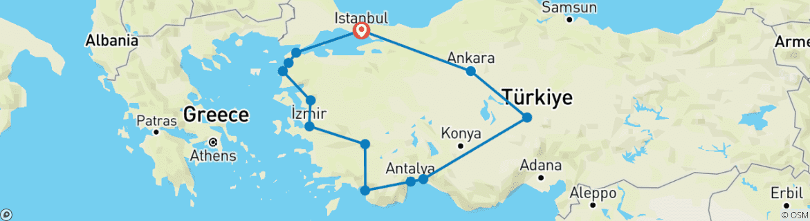 Image d'une carte montrant l'itinéraire du circuit