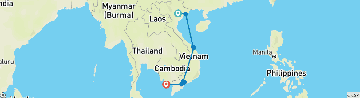 Map of 14 Days Beauty of Vietnam