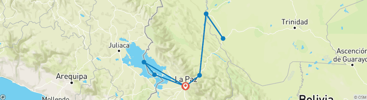 Map of Jungle and Andes in Bolivia