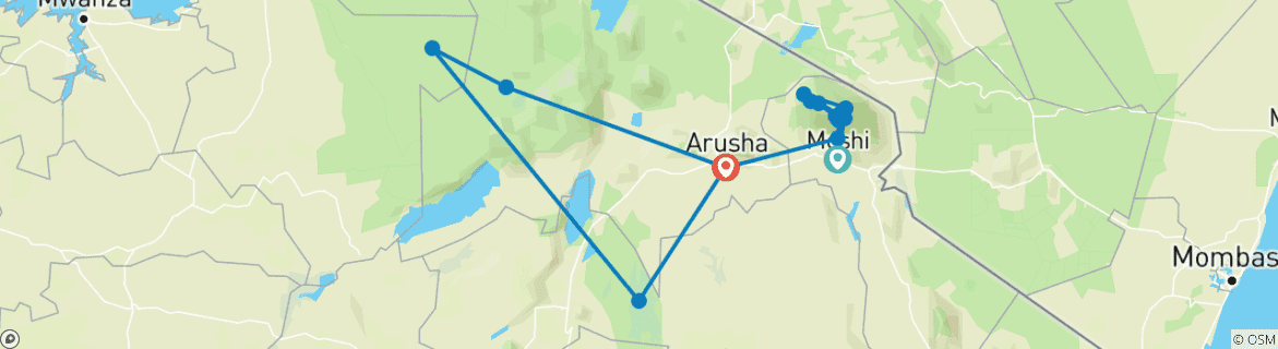 Foto van een kaart met de route van de rondreis