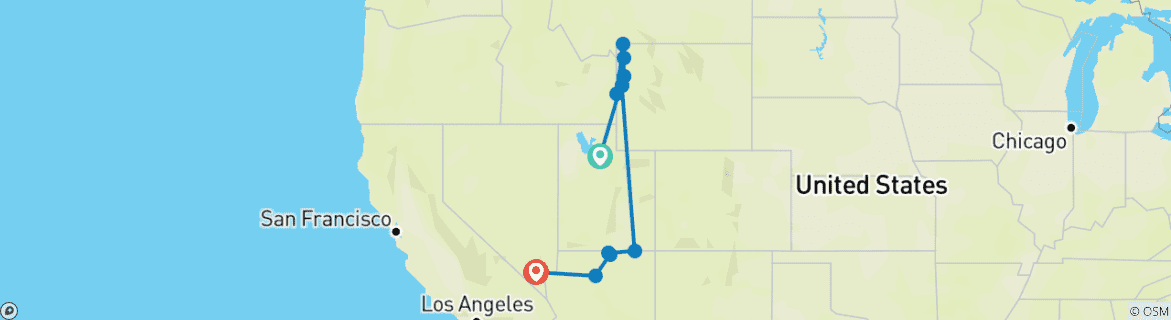 Map of Yellowstone - 14 Days Adventure Trip