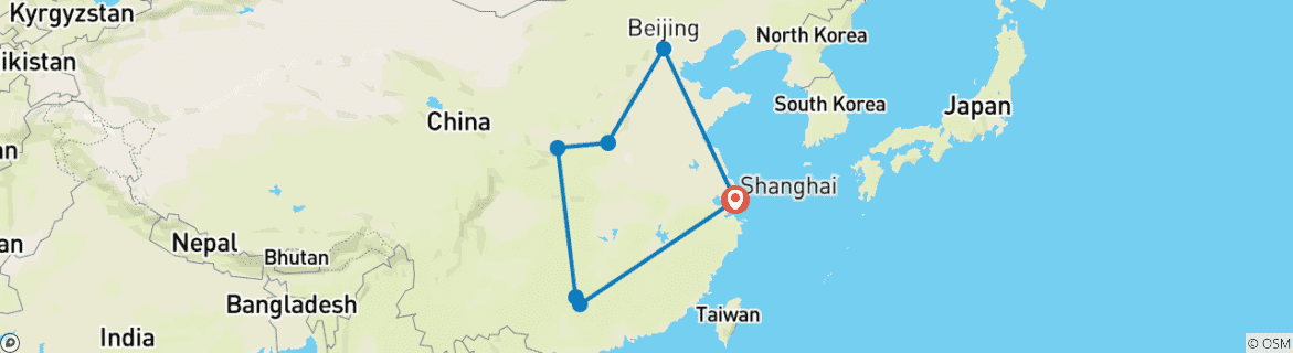 Map of Shanghai to the Dragon's Backbone - 14 days