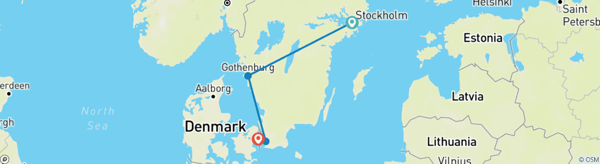 Map of Stockholm, Gothenburg, Malmö & Copenhagen City Break