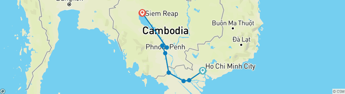 Map of The Mekong in a different way - Between adventure and must-see sites (port-to-port cruise) (from Ho Chi Minh City to Siem Reap)