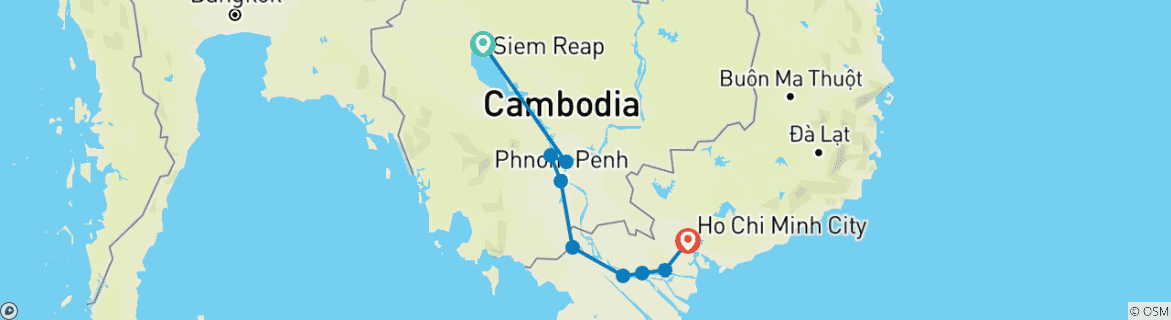 Map of The Mekong in a different way - Between adventure and must-seesites (port-to-port cruise) (from Siem Reap to Ho Chi Minh City)