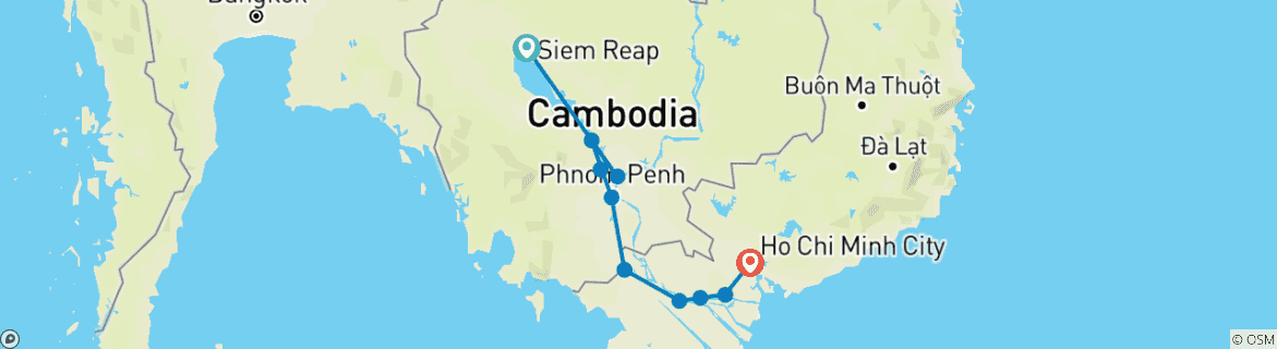 Map of The Mekong in a different way - Between adventure and must-see sites (port-to-port cruise) (10 destinations)