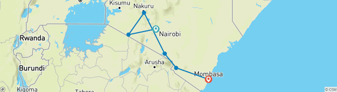 Image of a map showing the route of the tour