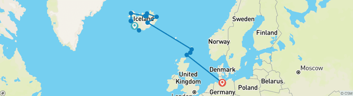 Map of Iceland and Beyond - Reykjavík to Hamburg via Scotland's Northern Isles