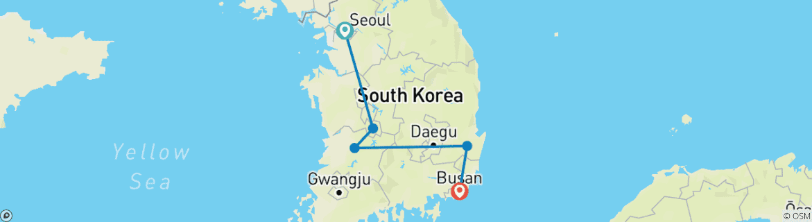 Map of South Korea Classic 10 Day - One Life Adventures